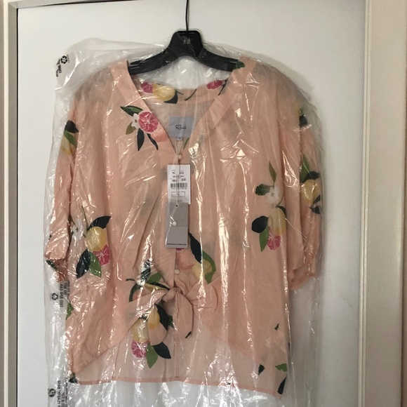 Rails Thea Crop Top Tie Front Button Pink Grapefruit NWT NEW - Picture 4 of 9